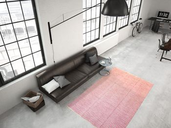 Kelim Baumwollteppich Pink mit Zick-Zack Muster