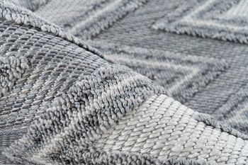 Fransenteppich Grau mit Zick-Zack Muster